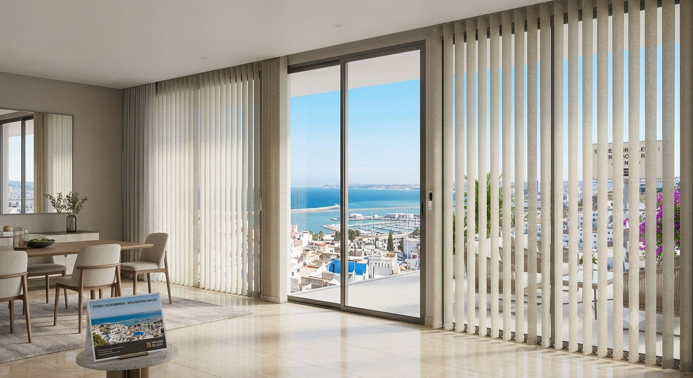 Stores californiens verticaux installés dans un appartement à Iberia, Tanger